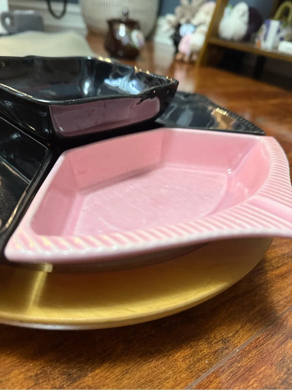 Vintage Baribocraft Divided Serving Platter Set in Pink and Black Lazy Susan